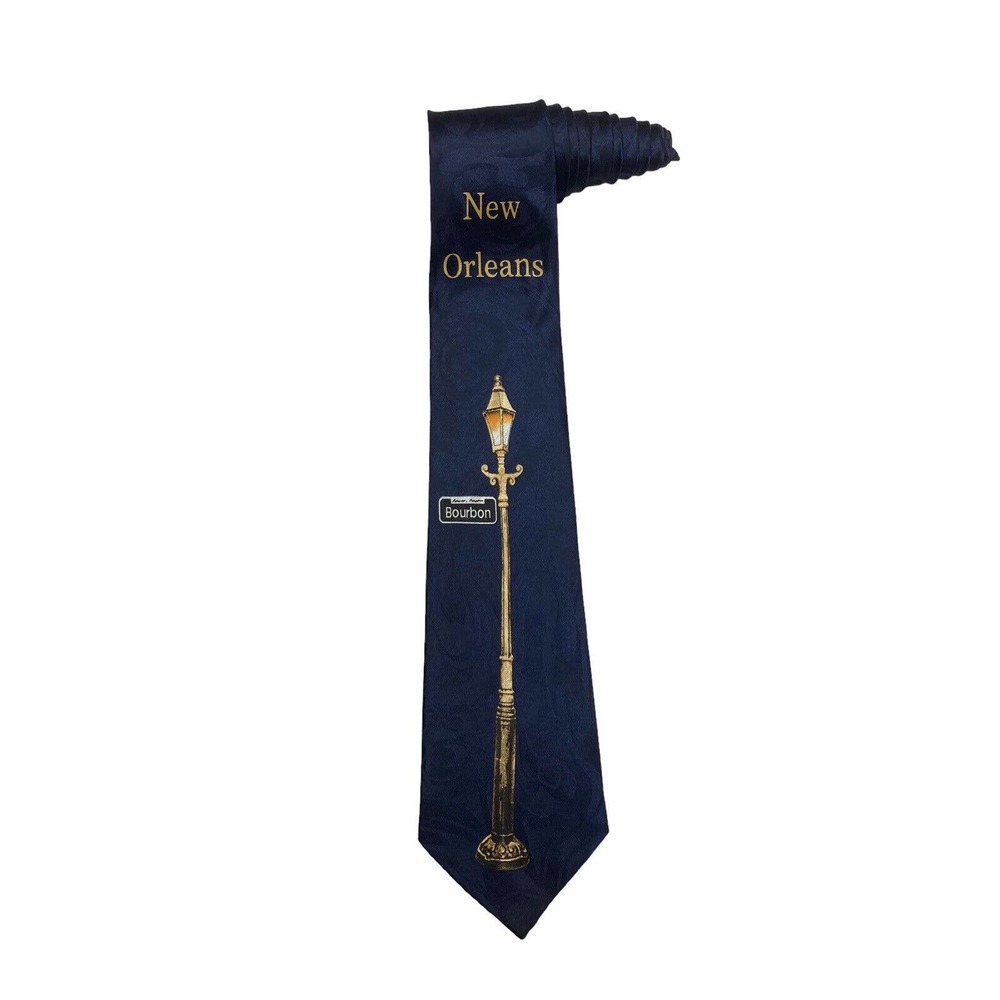 Steve Harris New Orleans Bourbon Street Sign Lightpost Vintage Novelty Necktie